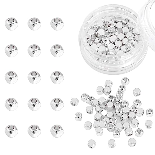 BEADIA Silver Plated Cube Spacer Beads Round 3x3mm 50pcs for Jewelry Making Findings Non Tarnish - color: Silver, size: 3x3mm Round Cube