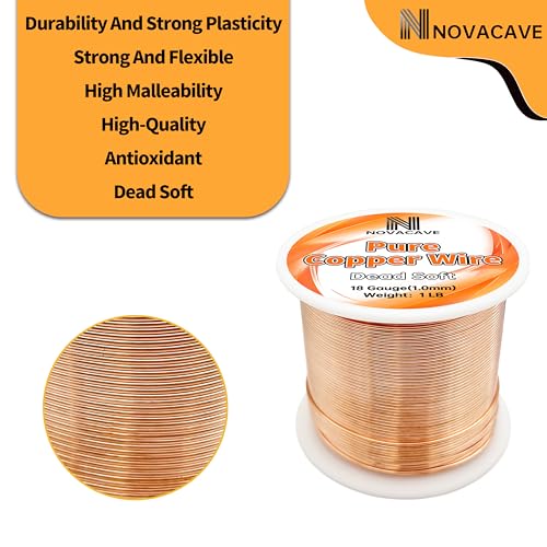 18 Gauge 99.9% Pure Copper Wire for Jewelry Making, Electroculture Gardening, Dead Soft, 1 LB Spool 213Ft Beading Wire - size: 18GA