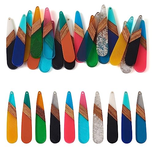FASHEWELRY 20Pcs Teardrop Resin Wood Earrings Charms Drop Wooden Earring Blanks Earring Findings Bohemian Wooden Earring Pieces for Jewelry Making - color: 3 Tone-Teardrop