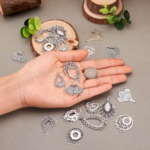 KISSITTY Tibetan Style Alloy Chandelier Component Links for Jewelry Making - color: Antique Silver # Mixed Shape 1