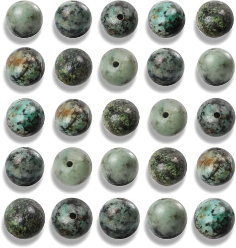 200Pcs 4mm Smooth African Turquoise Beads for Jewelry Making, Natural Round Loose Gemstone Stone Bead for Necklace Bracelets, Crafts for Adults with Crystal Stretch Cord - color: African Turquoise, size: 4mm