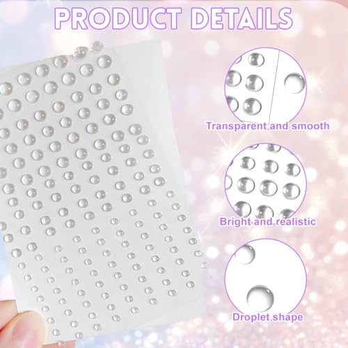 324 Pcs Clear Dewdrop Droplets Stickers Self-Adhesive Round Water Drops Embellishments Flatback Resin Round Craft Beads for DIY Scrapbooking Crafts Card Making Decor Accessories