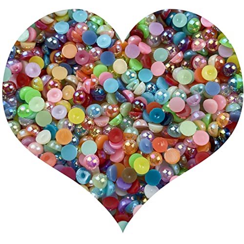 1000pcs 5mm Half Pearl Beads Flatback Pearl Beads Half Round Plastic Pearls for Crafts Scrapbooking Embellishment Nail Art(Mix AB Colors) - color: Mix AB Colors, size: 5mm