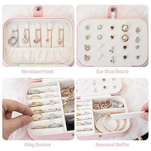 jiemei Jewelry Box, Travel Jewelry Organizer Cases with Doubel Layer for Women’s Necklace Earrings Rings and Travel Accessories(Pink) - color: Pink