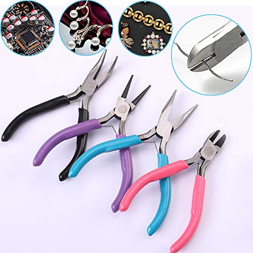 URSKYTOUS 4Pcs Jewelry Pliers Set Jewelry Making Pliers Tools Kit Include Jewelry Making Needle Nose Chain Nose Round Bent Pliers Wire Cutter for Bracelet Beading DIY Craft Jewelry Making Supplies - color: Ch Mix Color