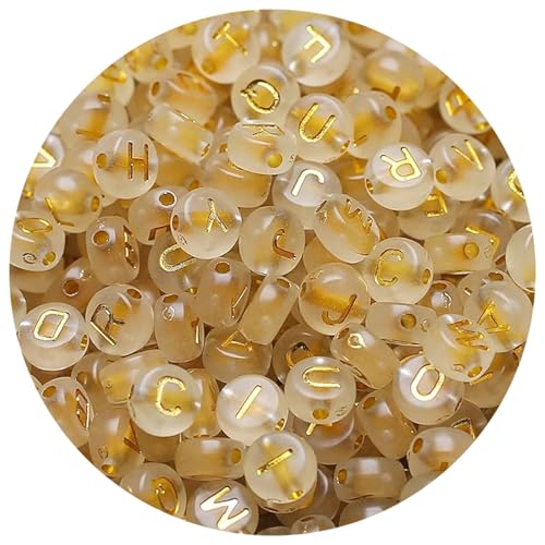 1000pcs Letter Beads Glow in the Dark Alphabet Beads Acrylic Glod Letters A-Z Bead Luminous Flat Round Craft Bead 4 * 7mm for Jewellery Crafts (47 Glow-Gold) - color: 47 glow-gold