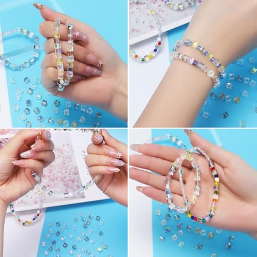Square Beads, KLFHS 80PCS 6MM Cube Beads, Electroplating Mixed Color Glass Beads for DIY Jewelry Making Bracelet Necklace Earring Phone Strap Keychain Crafts - color: Square
