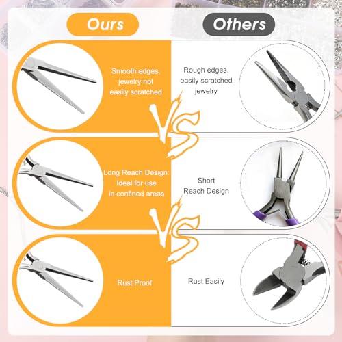 2 Pack Needle Nose Pliers, 6 Inch Long Nose Pliers Flat Nose Jewelry Pliers Small Nose Pliers Tools Wire Bending Pliers for Crafts Jewelry Making Supplies (Pink)