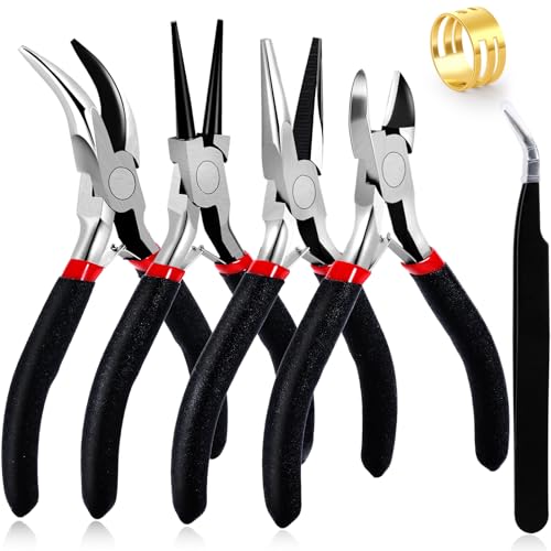 URSKYTOUS 4Pcs Jewelry Pliers Set Jewelry Making Pliers Tools Kit Include Jewelry Making Needle Nose Chain Nose Round Bent Pliers Wire Cutter for Bracelet Beading Craft Jewelry Making Supplies (Black) - color: Cn Black