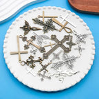 Youdiyla 21pcs Alloy Ancient Silvery Ancient Cyan Cross Series Pendant Jewelry Making DIY Keychain Earrings Pendant Various Design Charms for Jewelry Making Bracelets Necklace (M23) - color: M23