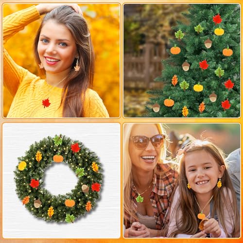 Augshy 64 Pcs Fall Resin Charm, Autumn Maple Leaf Pumpkin Acorn Pendant Thanksgiving Crafts for DIY Earring Bracelet Necklace Jewelry Making - style: Fall Style