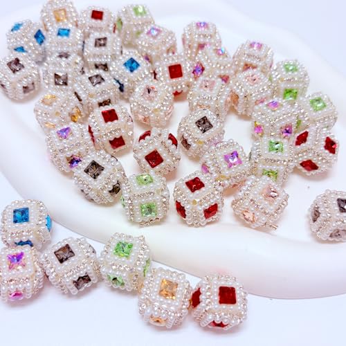 10pcs Rhinestone Focal Beads for Pens, Featuring Pearl & Cubic Sugar Shapes, Sparkling Fancy Beads for DIY Jewelry, Keychains & Crafts (Sugar Cube) - color: Sugar Cube