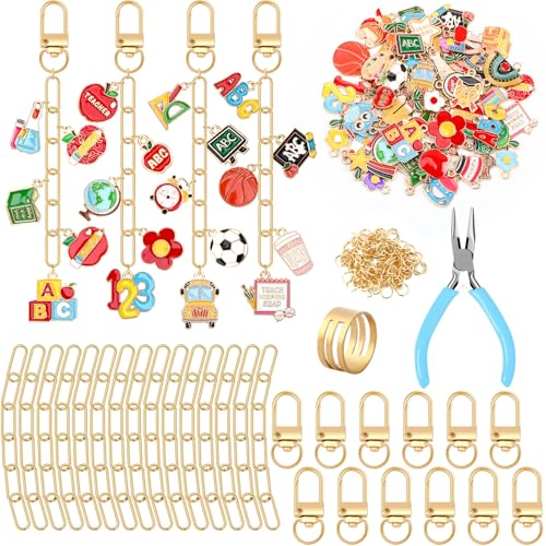 AUGSUN 189 Pcs Teacher Keychain Making Kit Teacher Keychain Craft Supply Kit Teacher Appreciation Gift Teacher’s Day Accessories for Back to School Graduation Thank You Gifts - style: Teacher