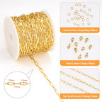 5 Meters Stainless Steel Chains Bulk on Spool Paperclip Link Chain for Jewelry Making with Jump Rings and Lobster Clasps - color: Paperclip Gold