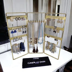 Jewelry Holder, Jewelry Organizer, folding 3 piece Jewelry Display Stand with Metal Frame, Necklace Earring Bracelet Holder, for Studs, Rings, Gift Idea, Gold, Silver, Black Color (GOLD) - color: GOLD