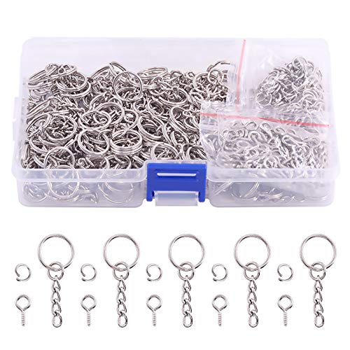 Swpeet 450Pcs 3/5" 15mm Sliver Key Chain Rings Kit, Including 150Pcs Keychain Rings with Chain and 150Pcs Jump Ring with 150Pcs Screw Eye Pins Bulk for Jewelry Findings Making (15mm, Sliver) - color: Sliver, size: 15mm