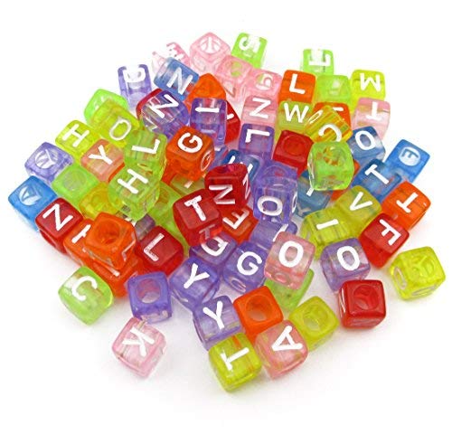 1000pcs Mixed Acrylic Letter/Alphabet “A-Z”Cube Beads for DIY Craft (Transparent Multicolor 6x6x6mm) - color: Transparent Multicolor 6x6x6mm
