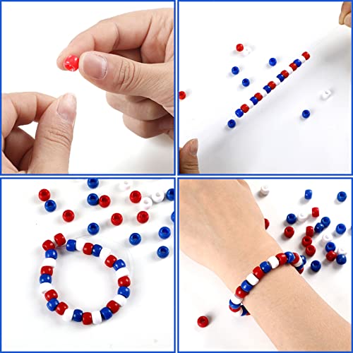 WILLBOND 1200 Pieces 4th of July Patriotic Pony Beads for Jewelry Making DIY Crafts (Red, Blue, White)
