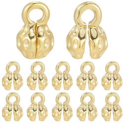 Beebeecraft 1 Box 30Pcs Crimp Bead Covers for Jewelry Making Real 14K Gold Plated Round Flower Clamshell Bead Tip Knot Covers Chain Calotte Ends with Polishing Cloth for DIY Bracelets Necklaces Craft