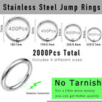 2000 PCs No Tarnish Stainless Steel Jump Rings for Jewelry Making, 4 Sizes 4-7mm, 20 Gauge Thickness, Silver (Mixed Size) - color: Mixed Size