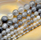 AD Beads Natural Gemstones Faceted Round Spacer Loose Beads 15.5'' 4mm to 10mm (6mm, Faceted Cloud Crystal Quartz) - color: Faceted Cloud Crystal Quartz, size: 6mm