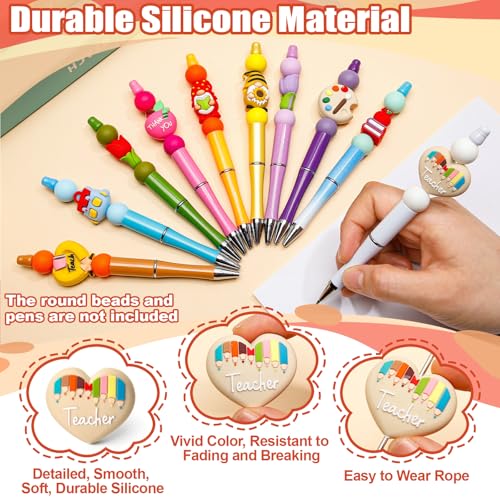 Ferreve 40 Pcs 3D Silicone Focal Beads for Pens, Keychain Making, Focal Beads Bulk for Beadable Keychain DIY Crafts Bracelet Necklace Phone Chain Charms Jewelry Making (Teacher's Day) - style: Teacher's Day
