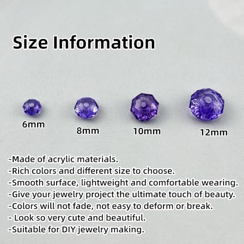 1000pcs 6mm Acrylic Crystal Beads, Faceted Rondelle Acrylic Spacer Beads for Wind Chimes Bracelet Necklace Earring Keychain Jewelry Making DIY Crafts(Bluish Violet) - color: Bluish Violet, size: 6mm