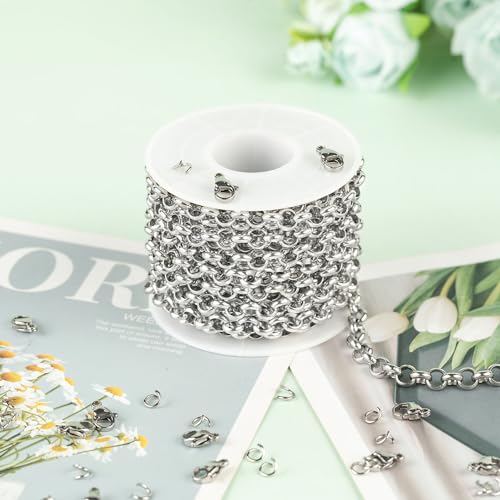 KYUNHOO 4 Meters Circle Link Chain Spool Soldered Stainless Steel Chains for Jewelry Making Charm Chains Bulk for Men DIY Jewelry Craft Finding Jewelry Making Supplies - color: Silver Circle