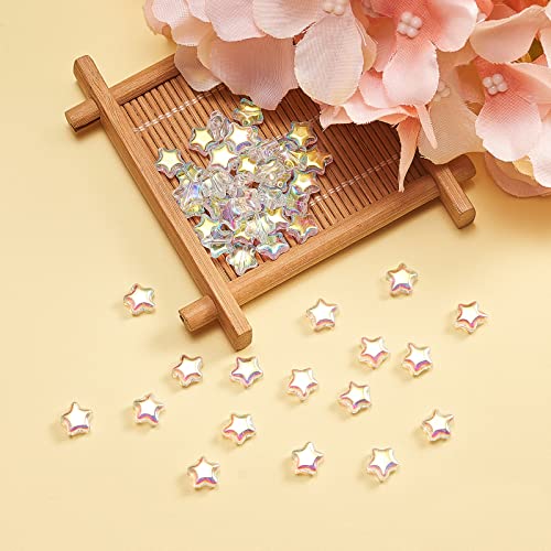 UR URLIFEHALL 100 Pcs Clear AB Star Glass Beads Twinkle Star Beads Tiny Glass Beads for Earring Bracelet Necklace Jewelry DIY Craft Making - color: 100pcs-8x8.5x4mm-clear AB plated star glass beads
