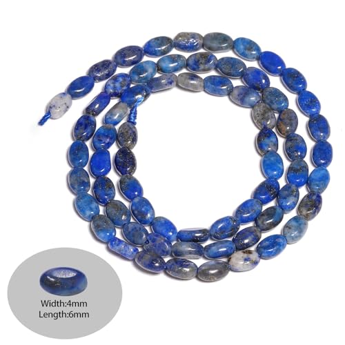 70pcs Natural Blue Lace Stone Beads，4x6mm Egg Shape Loose Gemstone Beads for Jewelry Making Design Earring Necklace - color: blue lace