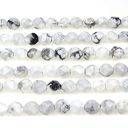 MJDCB Best Sellers Natural Stone Beads Faceted Polygon White Howlite Crystal Energy Stone Healing Power for Jewelry Making(8mm) - color: White Howlite