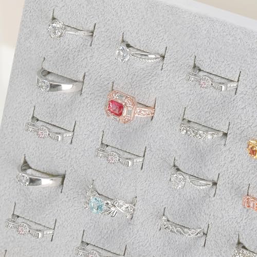 KUKUVR Velvet L-Shaped 50 Slots Ring Earring Holder Display Stand, jewelry Ring Earring Organizer Case Tray for Women & Selling Show (Grey) - color: Grey