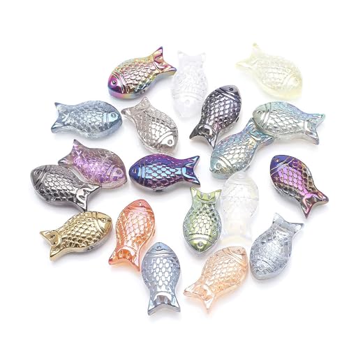 Fishing Beads, KLFHS 90PCS Sea Glass for Crafts, Unique Fish Charms Beads for DIY Ocean Themed Jewelry Making Bracelet Necklace Earring Phone Strap Keychain(Mixed Color) - color: Fish