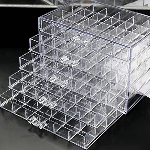 QIYUSHRY Earring Storage Box Acrylic Jewelry Storage Holder Ring Clear Plastic Transparent Jewelry Display Stand with 5 Drawers 120 Small Compartment Tray for Women Girls