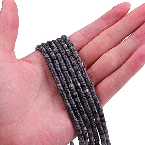 BEADIA Natural Black Spectrolite Spacer Beads Caps Loose Semi Gemstone for Beading Jewelry Making 4mmx2mm 38cm - color: Black Spectrolite, size: Round 4mm x 2mm