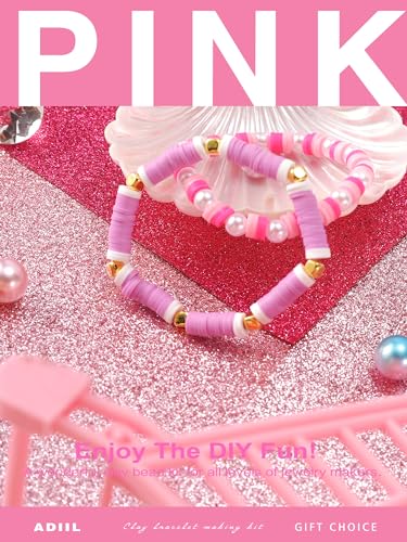 ADIIL 7200pcs Clay Beads Bracelet Making Kit, 6mm Polymer Heishi Beads for Jewelry Making, Friendship Bracelet Kit Birthday Gift for Adults Hot Pink - color: Hot Pink