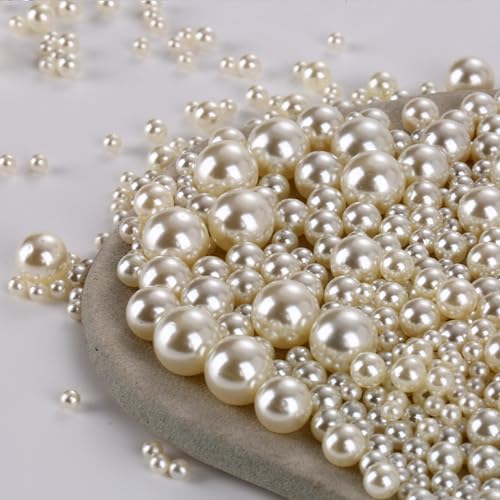 1000PCS Assorted Pearls Beads No Holes, 3-10mm Crafts, Ivory Loose Round Pearls for Vase Fillers, DIY, Table Scatter, Wedding, Birthday Party, Home Decoration - color: Ivory