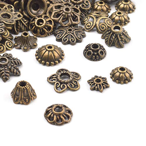 BronaGrand 100 Gram(About 150-250pcs) Bali Style Jewelry Making Metal Bead Caps Deluxe New Mix,Bronze - color: Bronze
