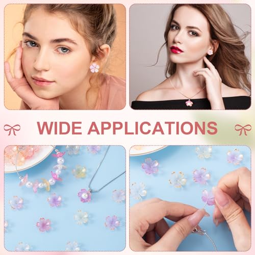 100Pcs Pink Gradient Cherry Blossom Beads, 5-Petal Acrylic Flower Beads, Gold-Plated Mini Spacer Beads Charms Halloween Christmas for Bracelets Jewelry Making - color: Pink, D Styles