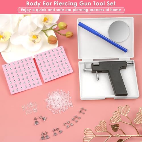 Professional Ear Piercing Gun Kit, Reusable Piercing Gun with Stainless Steel Piercing Earrings Studs, Crystal Earrings for At Home Salon Earlobe Cartilage Helix Tragus Piercing Tool Kit - color: Black