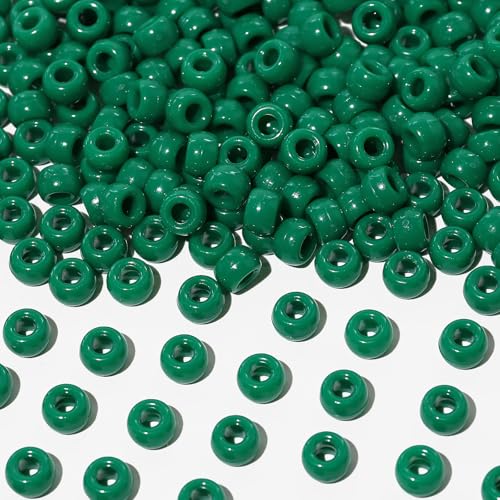 1000Pcs Multi-Colored Plastic Pony Beads Bulk for Craft,6 * 9mm Assorted Colors Hair Beads Black, red,Blue, White for Bracelets Making,Kandi Charms（Dark Green） - color: Dark Green, size: 1000PCS