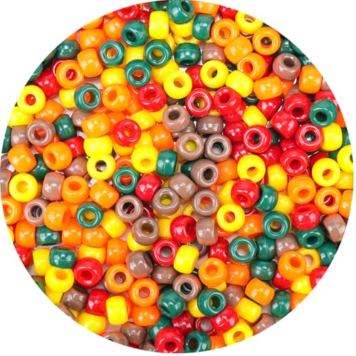1000PCS Fall Pony Beads Bulk – 6x9mm Green Red Orange Yellow Brown Kandi Beads for Bracelets, Jewelry Making, Hair Braids, DIY Crafts & Thanksgiving Decorations - color: Fall Edition