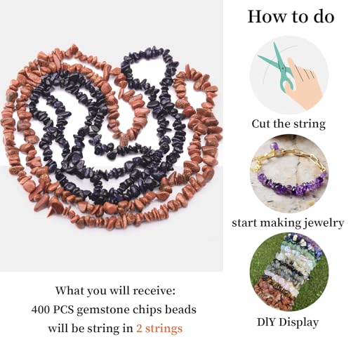 400Pcs Natural Chip Stone Beads for Jewelry Making Gold Sandstone & Blue Sandstone Pre-Drilled Irregular Healing Crystal Loose Beads for DIY Necklace Bracelet Earrings Ring Craft Supplies - color: Blue Sandstone + Gold Sandstone (2 Strands-62")