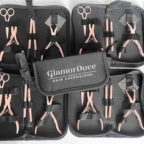 Hair Extension Pliers Kit Microlink Pliers for Extensions Hair Extension Beading Tool Hair Needle Pulling Hook Hair Styling Bead Closer and Remover Pliers - color: Pink