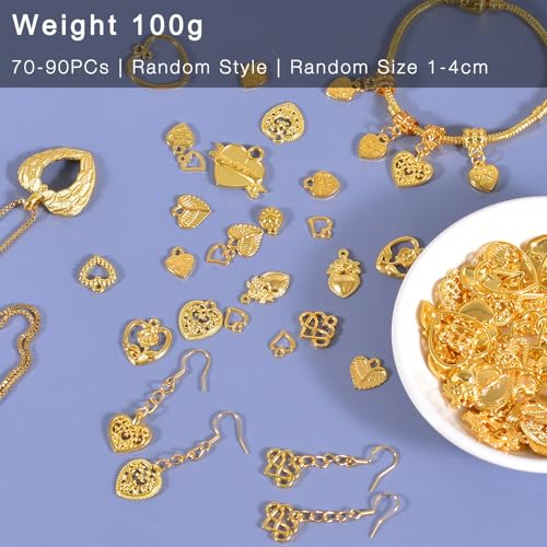 stino 100 Gram Metal Charms for Jewelry Making, Silver & Gold Plated, Bulk Pack for Bracelets, Necklaces, Crafts - color: Heart