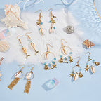 SUNNYCLUE 1 Box DIY 10 Pairs Beach Themed Earring Making Kits Starfish Shell Charms Cowrie Shell Beads & Glass Faceted Beads & Earring Hooks for Handmade Earrings Beginner - color: Beach Themed Earring 2