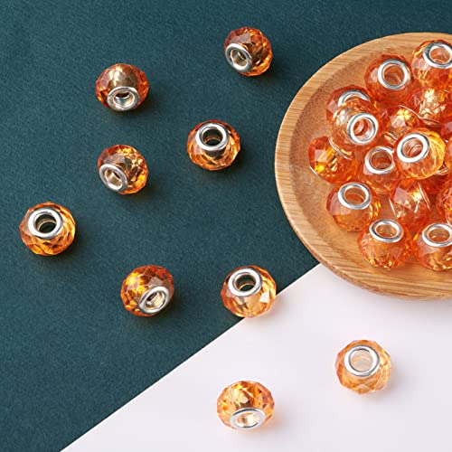 100pcs 14mm Large Hole Glass Crystal Faceted Beads - Gold European Crystal Spacer for Necklace, Earring, Bracelet Crafts Jewelry Making - color: Gold