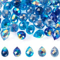 50Pcs Blue Faceted Teardrop Glass Beads Top Drilled Drop Spacer Glass Beads Transparent Water Drop Crystal Bead Teardrop Chandelier Charms for DIY Crafts Earring Necklace Making - color: Blue