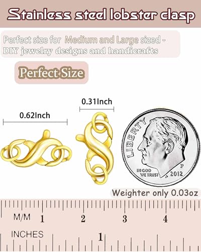 Double Opening Lobster Clasp 316 Stainless Steel Silver and Gold Pleted Necklace Bracelet Extender Clasps and Closures for DIY Jewelry - color: Gold 6Pcs, size: 16mm × 8mm