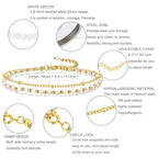 Peridot Stand Silver Gold Bracelets, Handmade Birthstone Stack Bracelet Crystal Gemstones Bead Chain Gift for Women, 8" - color: White Zircon